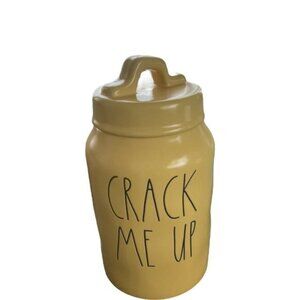 Rae Dunn Artisan Collection Ceramic "Crack Me Up" Yellow Canister With Lid 8"